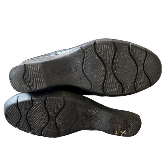 Anthropologie 7 Sanita Leather Wedge Riding Boots Tall Wood Heel COMFORT Black - Picture 9 of 11